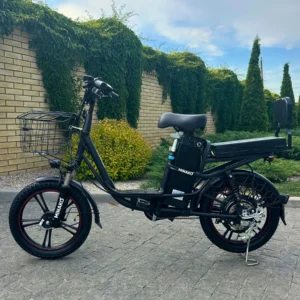 Електровелосипед MINAKO V12 LUX (48V, 15Ah, 600W) з АМОРТИЗАТОРОМ — чорний — з розкладним сидінням-багажником