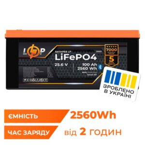 Акумулятор LP LiFePO4 25,6V - 100 Ah (2560Wh) (BMS 100A/50А) пластик Smart BT